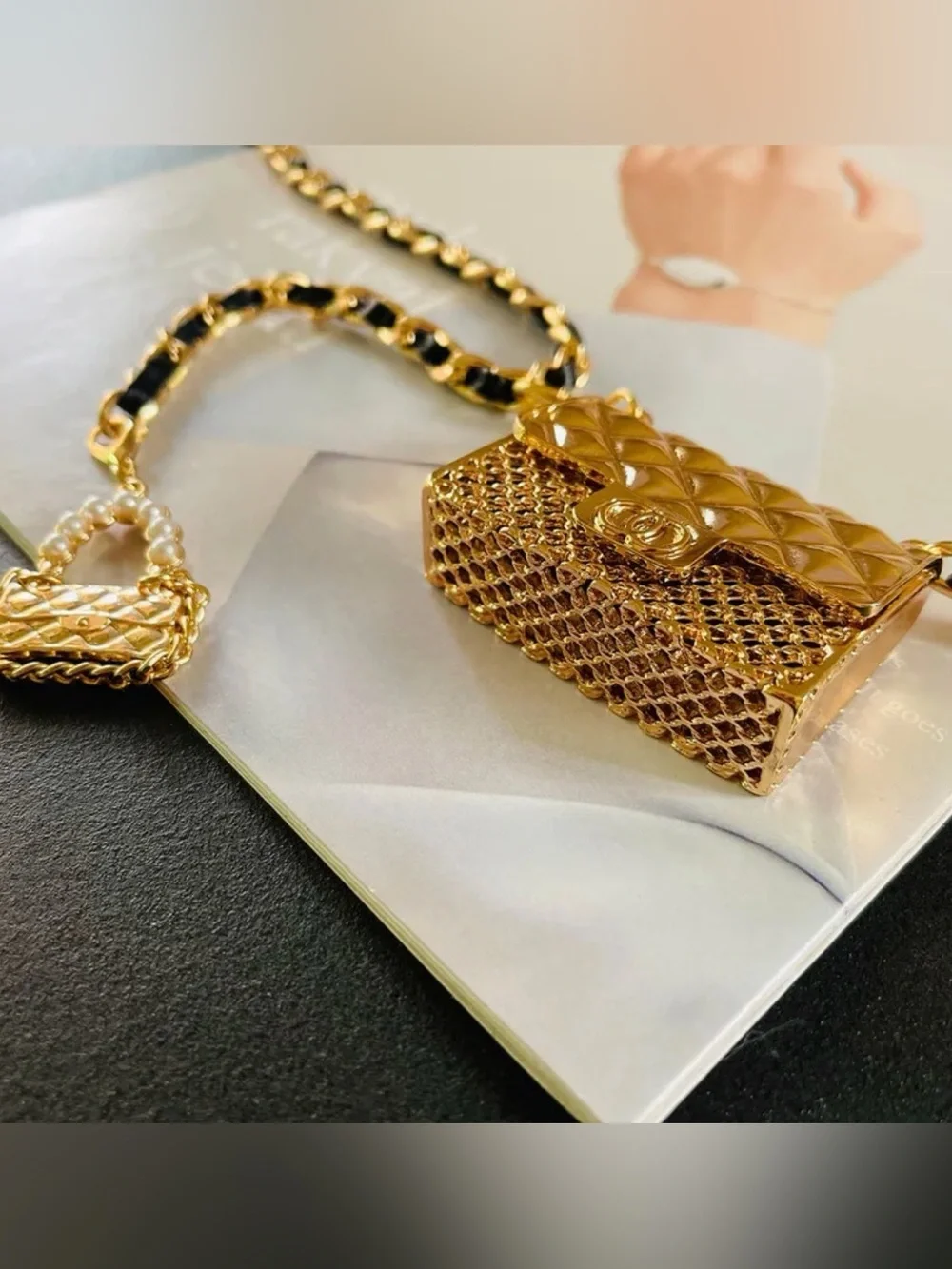Mini Purse Charm Gold Chain Belt– Statement Waist Belt